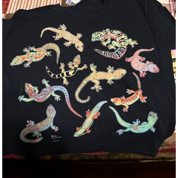 Gildan Lizard Gecko T-Shirt Small short Sleeve Black Unisex School Play EUC - Picture 1 of 4